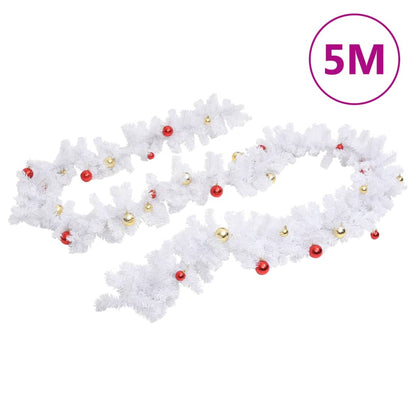 Ghirlanda di Natale Decorata con Palline Bianca 5 m | homemem39