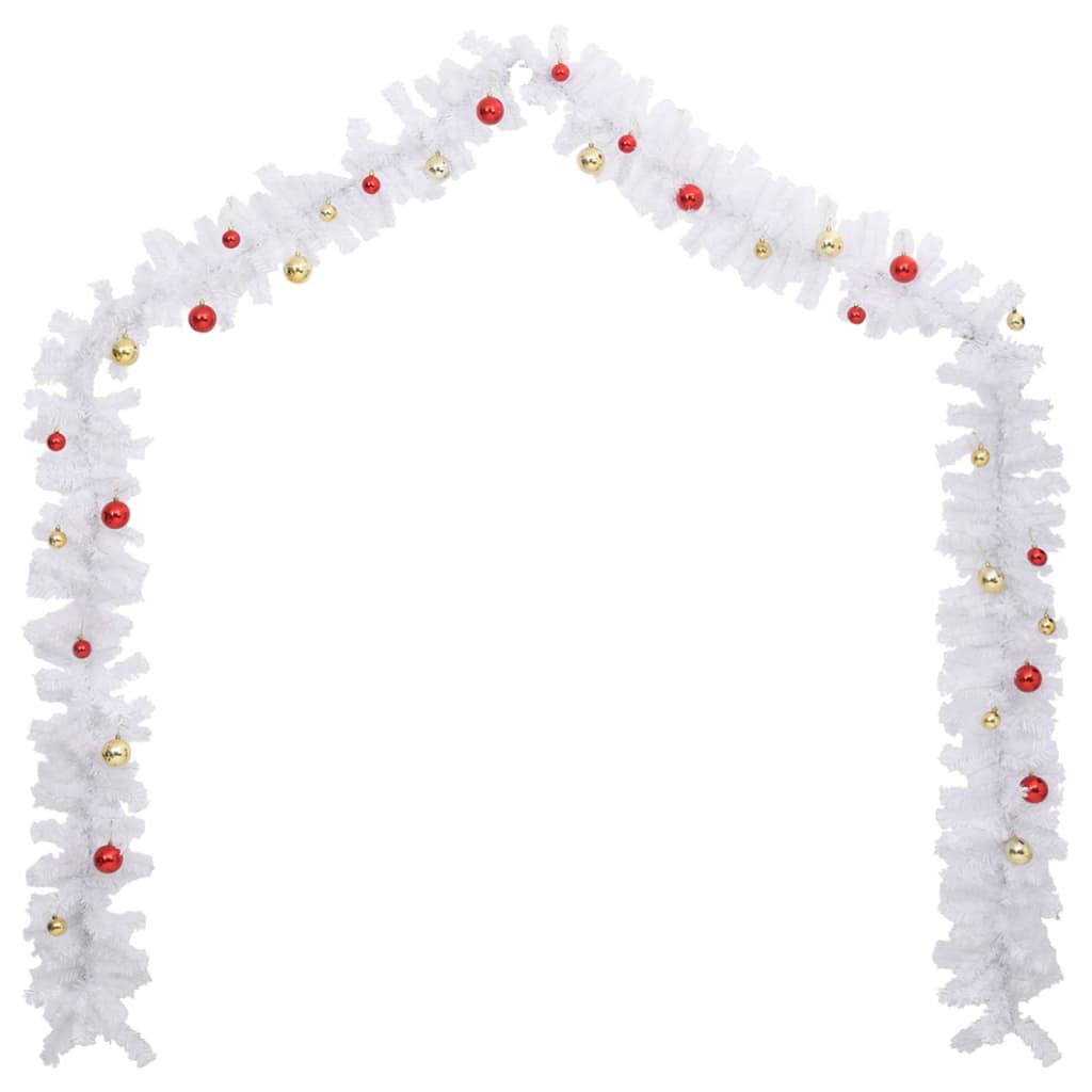 Ghirlanda di Natale Decorata con Palline Bianca 5 m | homemem39