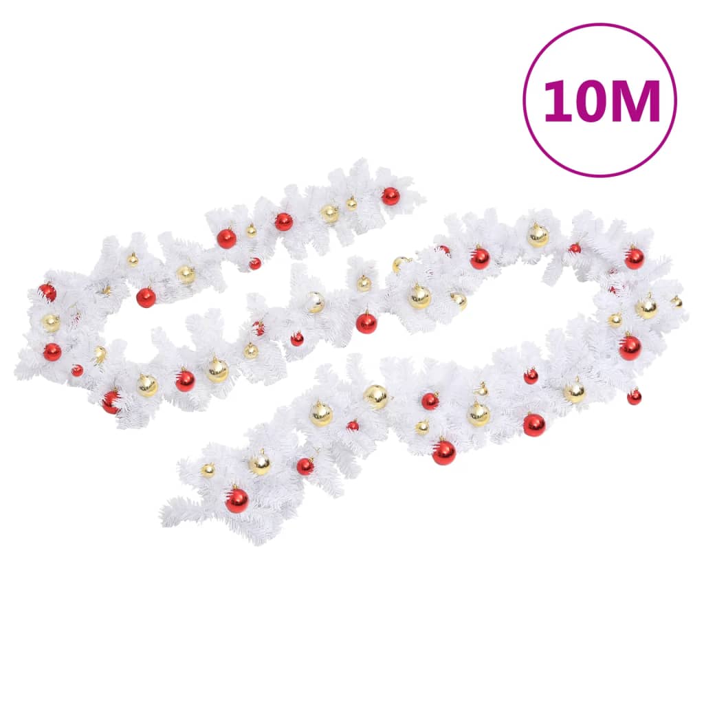 Ghirlanda di Natale Decorata con Palline Bianca 10 m | homemem39