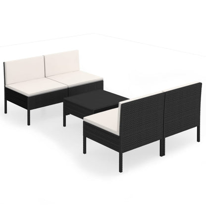 Set Divani da Giardino 5 pz con Cuscini in Polyrattan Nero | homemem39