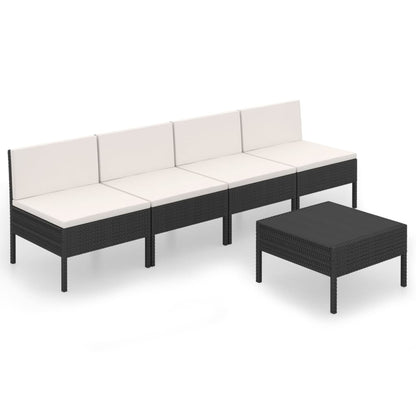 Set Divani da Giardino 5 pz con Cuscini in Polyrattan Nero | homemem39