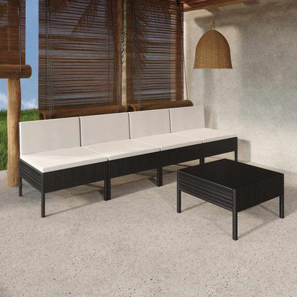 Set Divani da Giardino 5 pz con Cuscini in Polyrattan Nero | homemem39