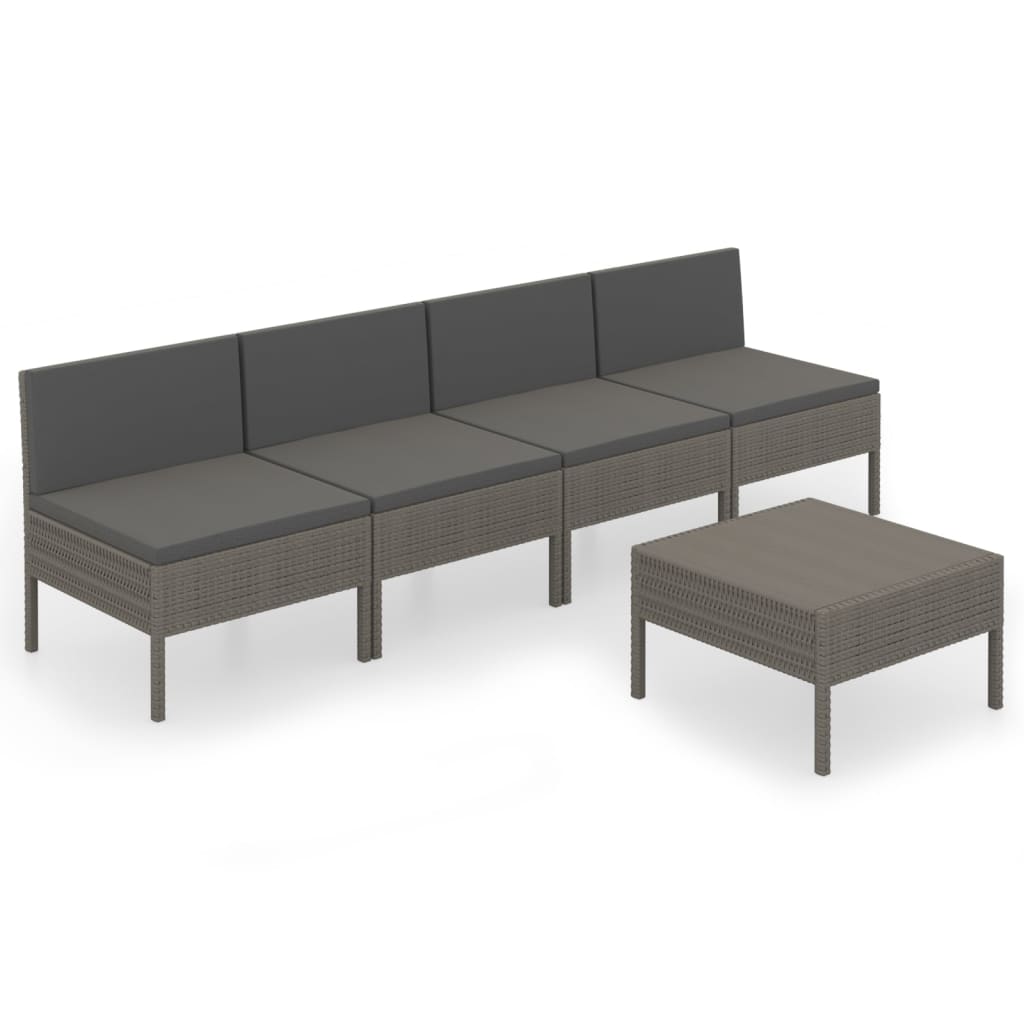 Set Divani da Giardino 5 pz con Cuscini in Polyrattan Grigio | homemem39
