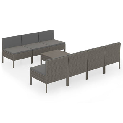 Set Divani da Giardino 8 pz con Cuscini in Polyrattan Grigio | homemem39
