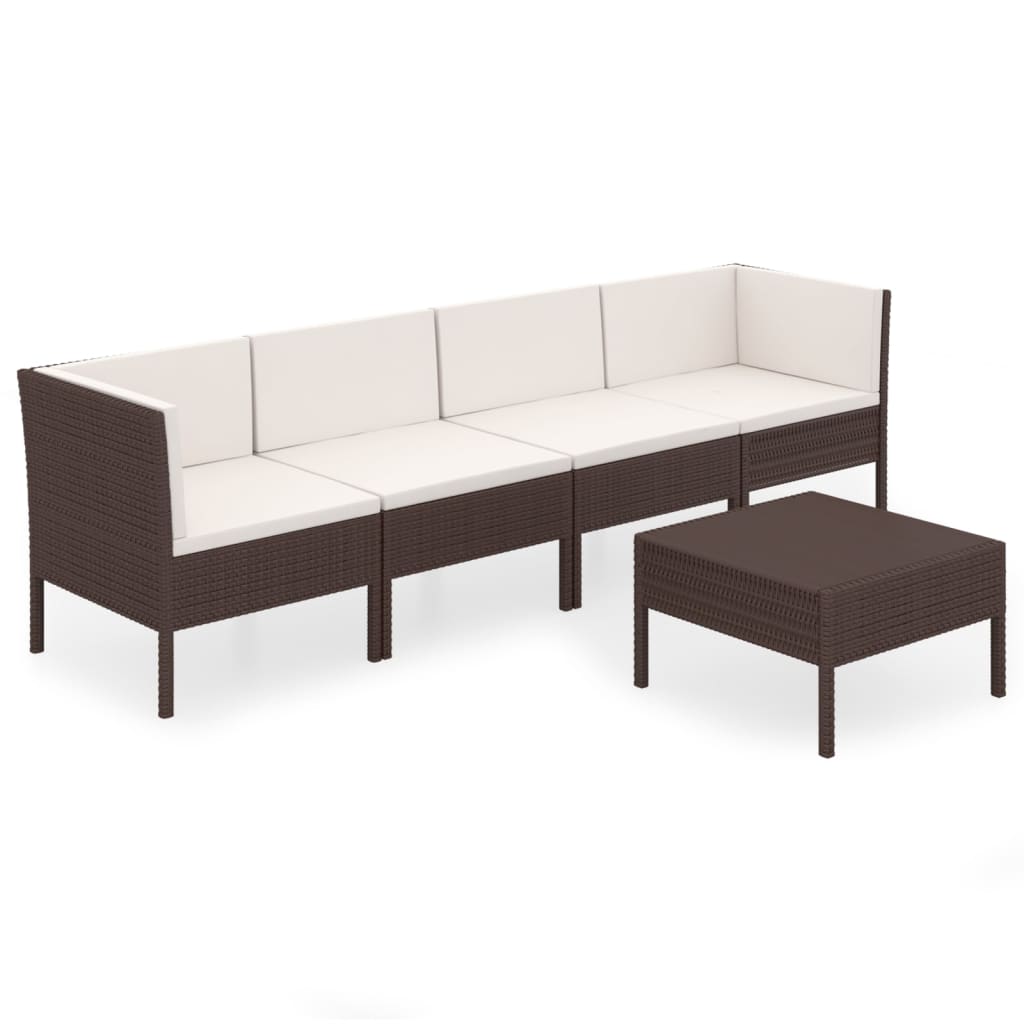 Set Divani da Giardino 5 pz con Cuscini in Polyrattan Marrone | homemem39