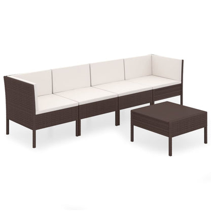 Set Divani da Giardino 5 pz con Cuscini in Polyrattan Marrone | homemem39