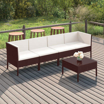 Set Divani da Giardino 5 pz con Cuscini in Polyrattan Marrone | homemem39