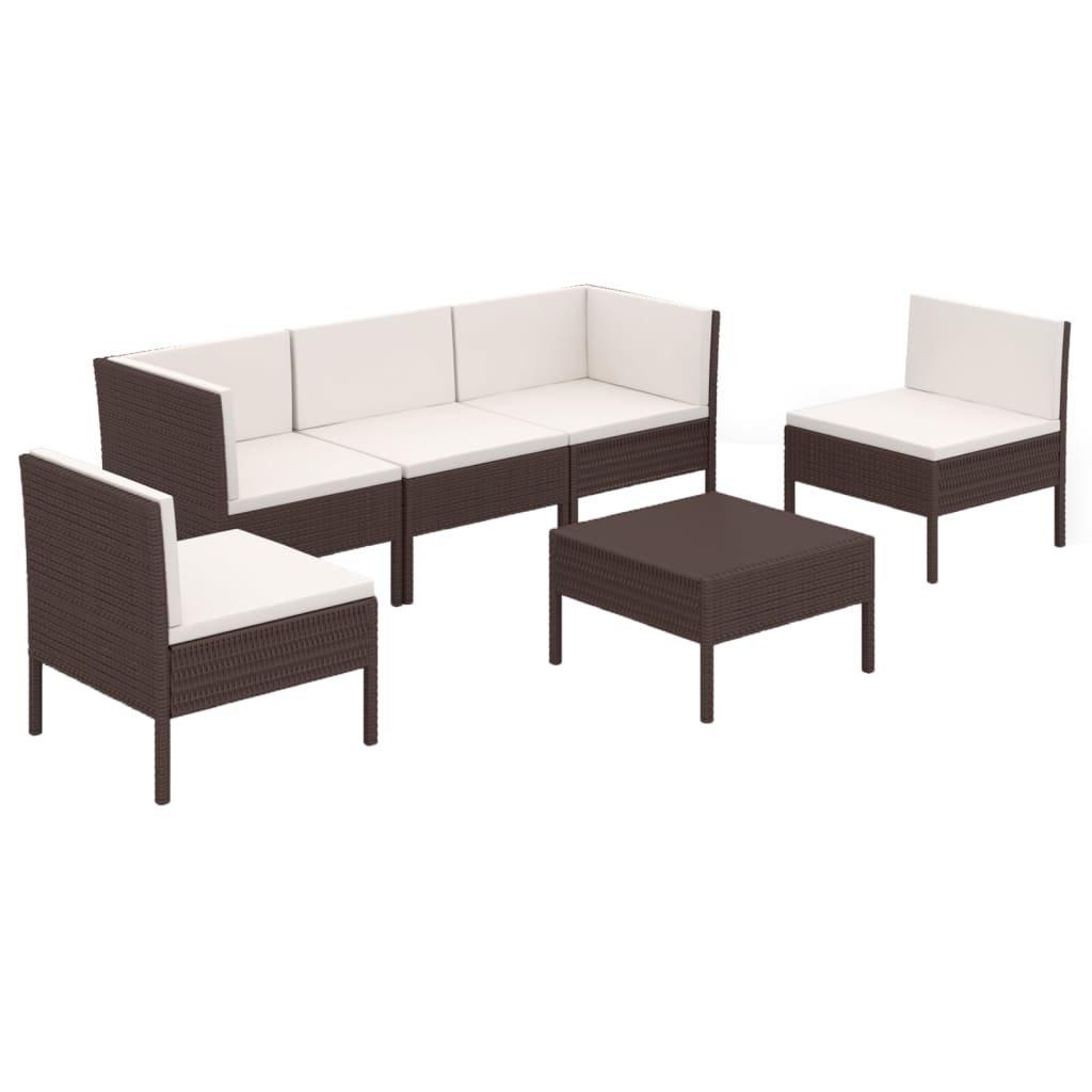 Set Divani da Giardino 6 pz con Cuscini in Polyrattan Marrone | homemem39