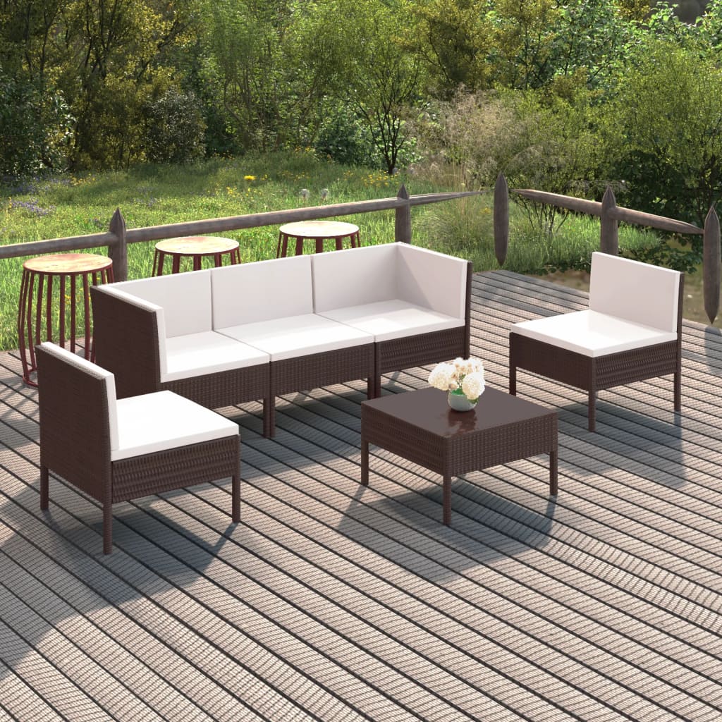 Set Divani da Giardino 6 pz con Cuscini in Polyrattan Marrone | homemem39