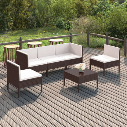 Set Divani da Giardino 6 pz con Cuscini in Polyrattan Marrone | homemem39