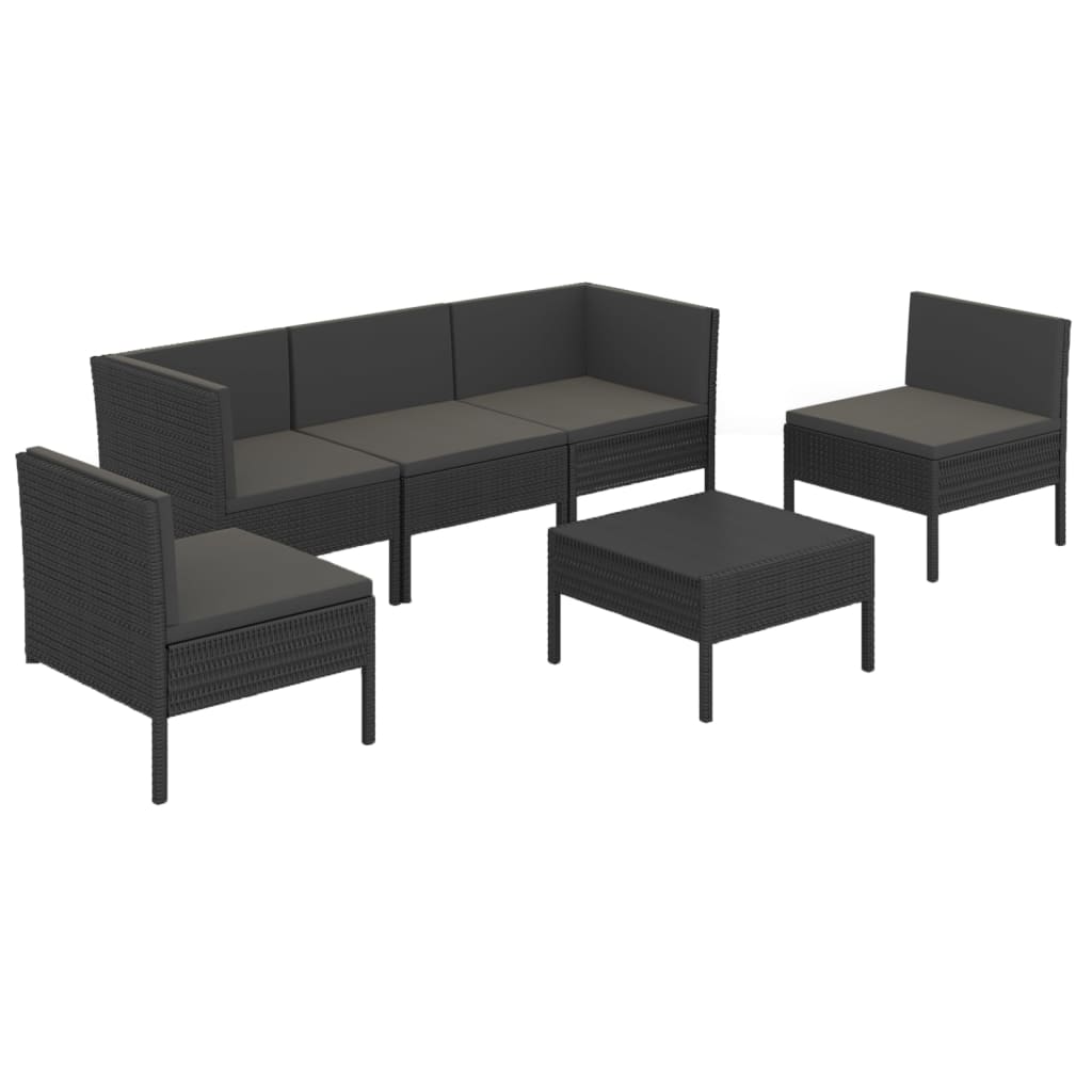 Set Divani da Giardino 6 pz con Cuscini in Polyrattan Nero | homemem39
