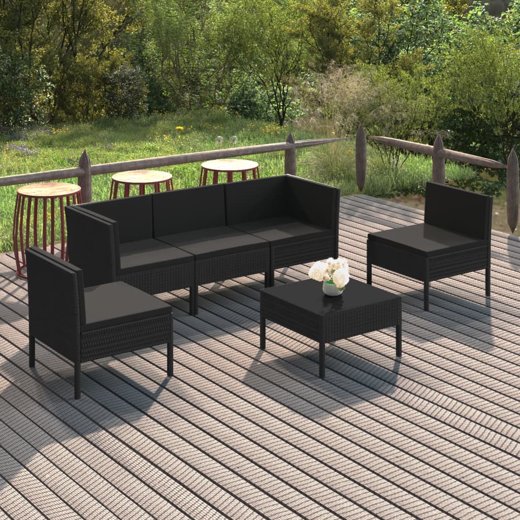 Set Divani da Giardino 6 pz con Cuscini in Polyrattan Nero | homemem39
