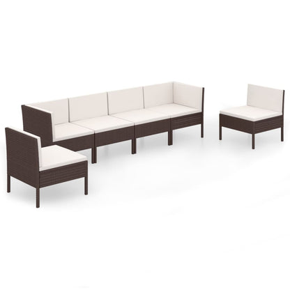 Set Divani da Giardino 6 pz con Cuscini in Polyrattan Marrone | homemem39