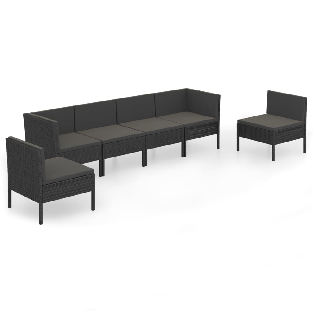 Set Divani da Giardino 6 pz con Cuscini in Polyrattan Nero | homemem39