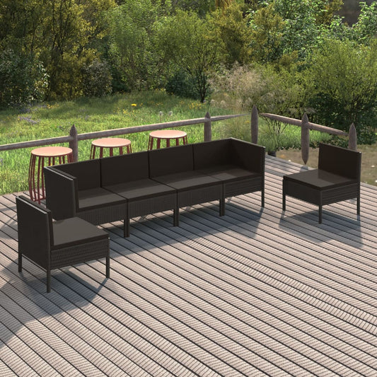 Set Divani da Giardino 6 pz con Cuscini in Polyrattan Nero | homemem39