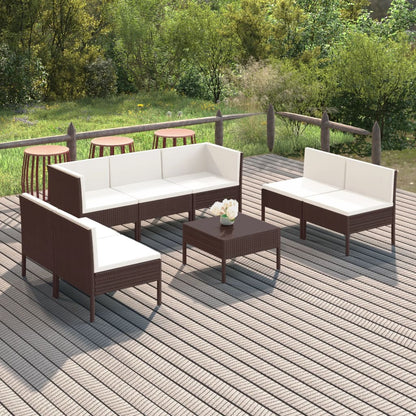 Set Divani da Giardino 8 pz con Cuscini in Polyrattan Marrone | homemem39
