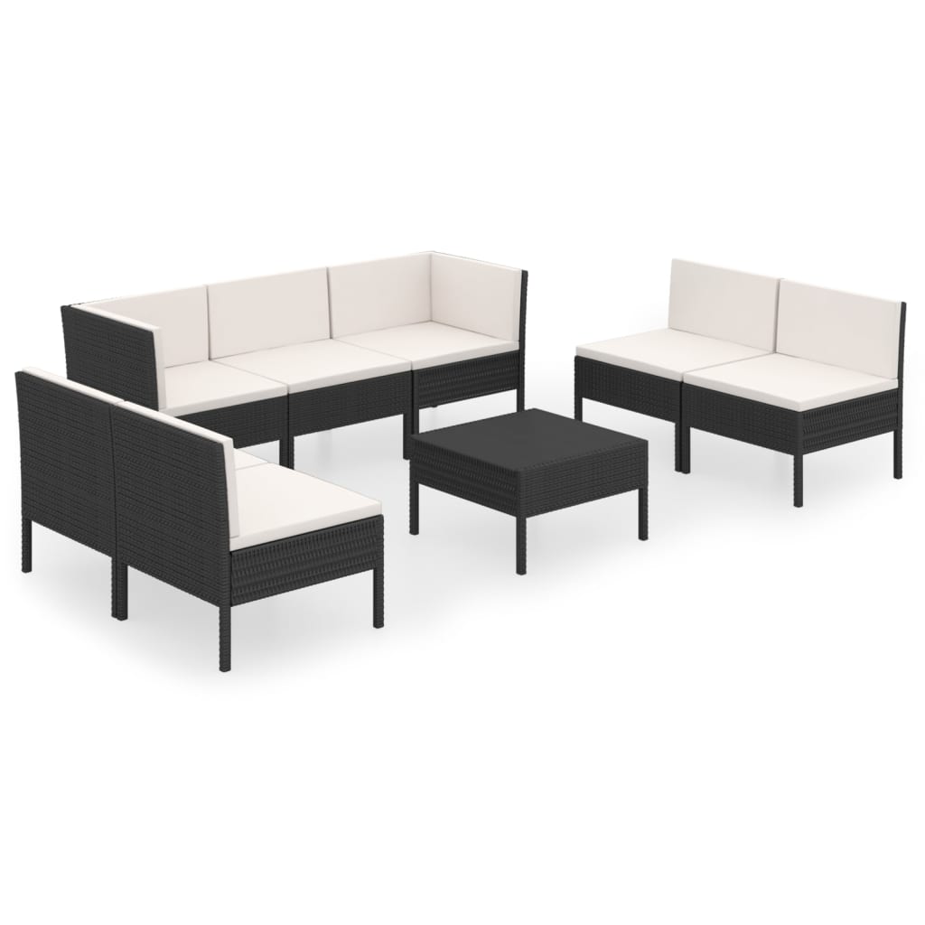 Set Divani da Giardino 8 pz con Cuscini in Polyrattan Nero | homemem39