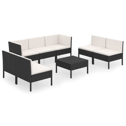 Set Divani da Giardino 8 pz con Cuscini in Polyrattan Nero | homemem39