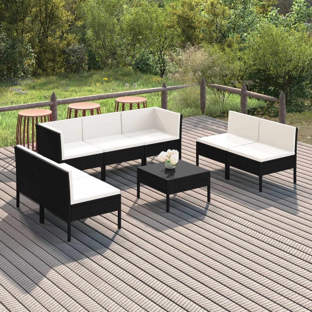 Set Divani da Giardino 8 pz con Cuscini in Polyrattan Nero | homemem39