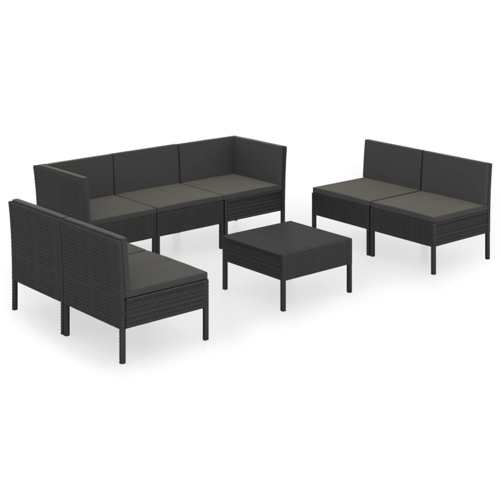 Set Divani da Giardino 8 pz con Cuscini in Polyrattan Nero | homemem39