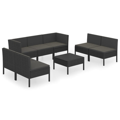 Set Divani da Giardino 8 pz con Cuscini in Polyrattan Nero | homemem39
