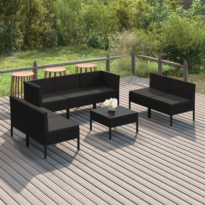 Set Divani da Giardino 8 pz con Cuscini in Polyrattan Nero | homemem39
