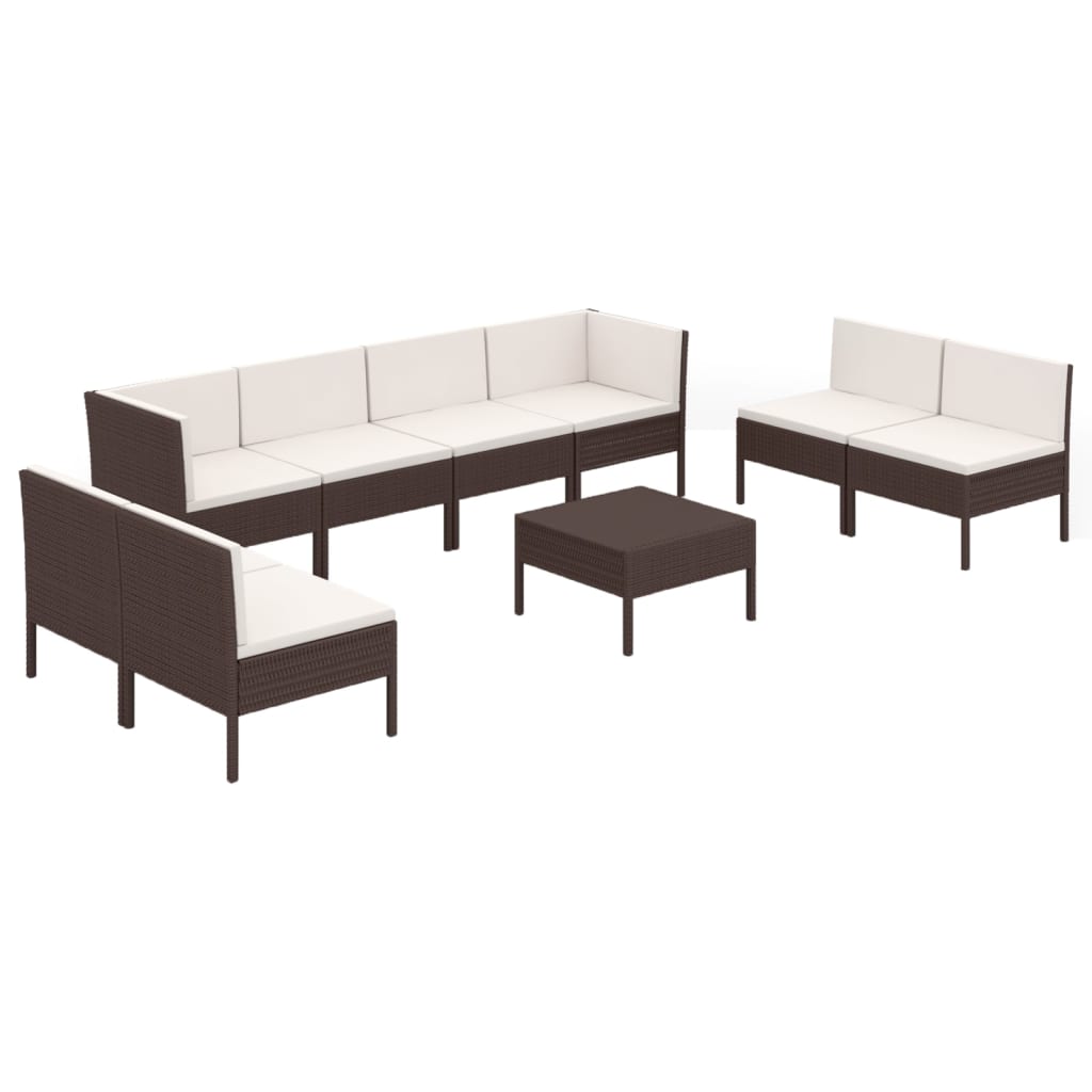 Set Divani da Giardino 9 pz con Cuscini in Polyrattan Marrone | homemem39