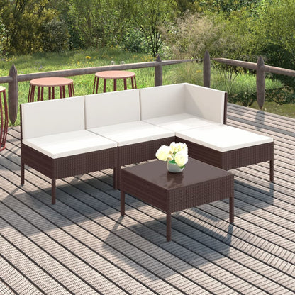 Set Divani da Giardino 5 pz con Cuscini in Polyrattan Marrone - homemem39