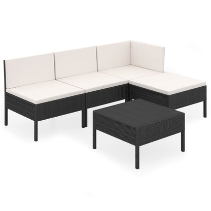 Set Divani da Giardino 5 pz con Cuscini in Polyrattan Nero | homemem39