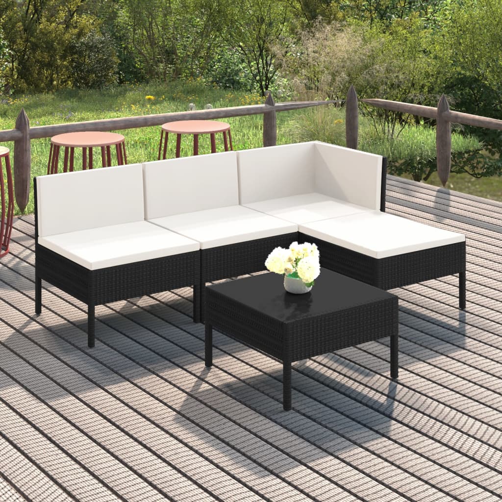 Set Divani da Giardino 5 pz con Cuscini in Polyrattan Nero | homemem39
