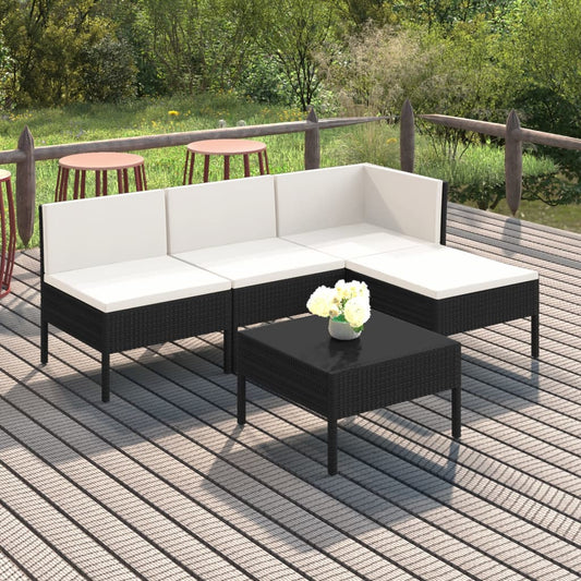 Set Divani da Giardino 5 pz con Cuscini in Polyrattan Nero | homemem39