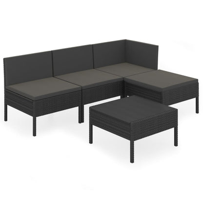 Set Divani da Giardino 5 pz con Cuscini in Polyrattan Nero | homemem39