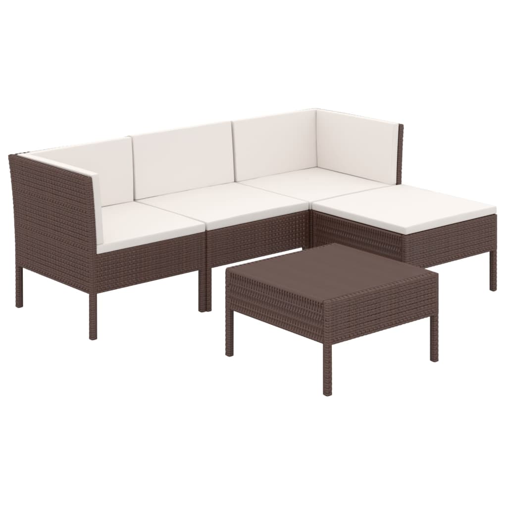 Set Divani da Giardino 5 pz con Cuscini in Polyrattan Marrone