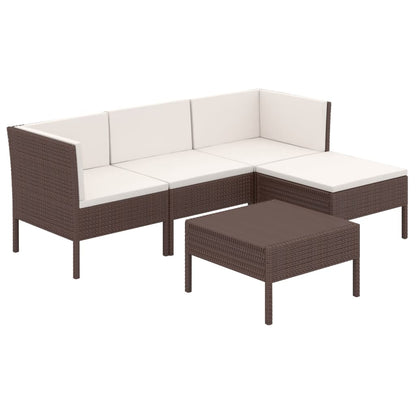 Set Divani da Giardino 5 pz con Cuscini in Polyrattan Marrone