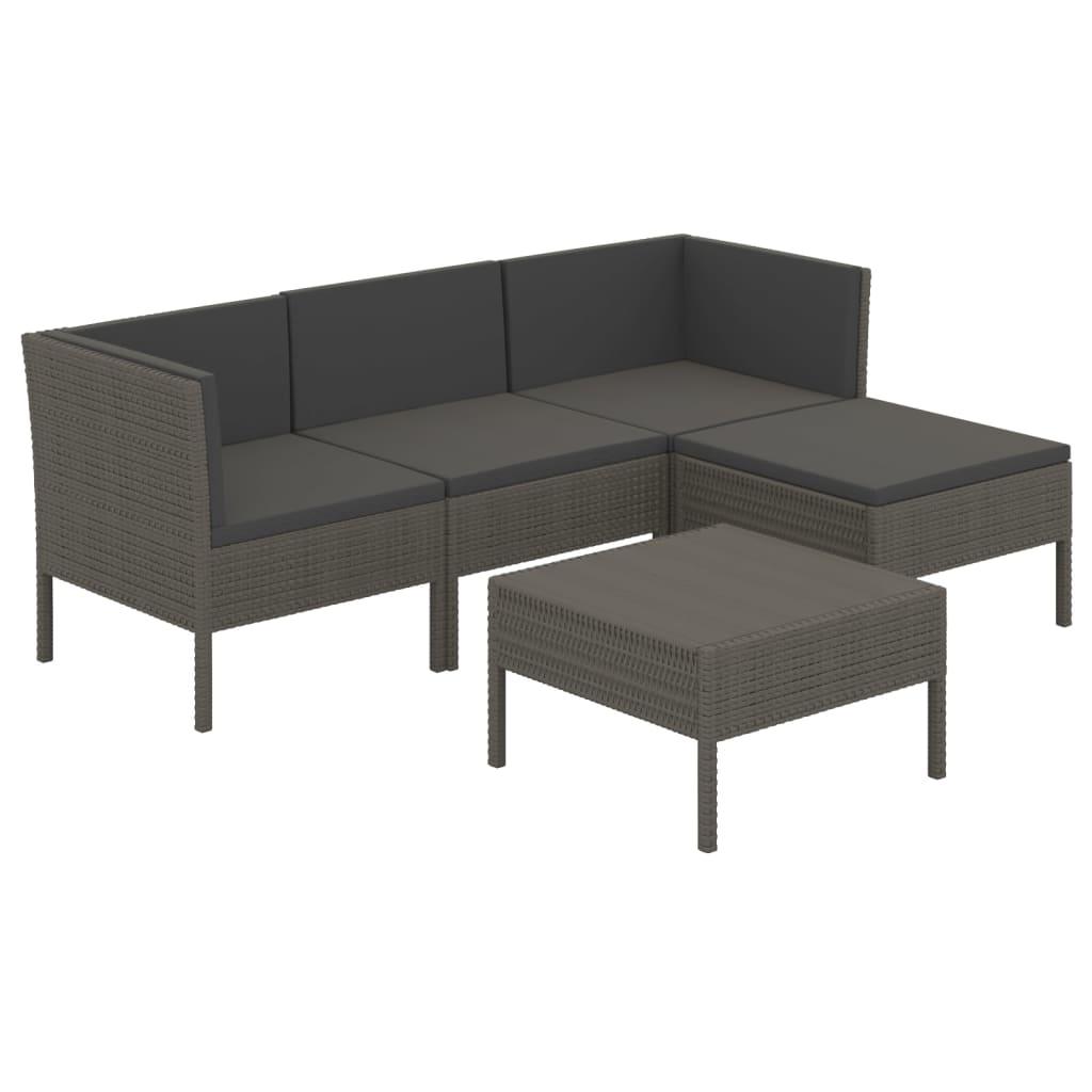 Set Divani da Giardino 5 pz con Cuscini in Polyrattan Grigio | homemem39