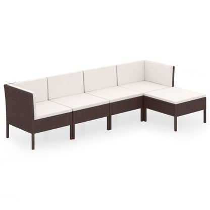 Set Divani da Giardino 5 pz con Cuscini in Polyrattan Marrone | homemem39