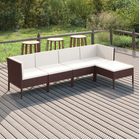 Set Divani da Giardino 5 pz con Cuscini in Polyrattan Marrone | homemem39