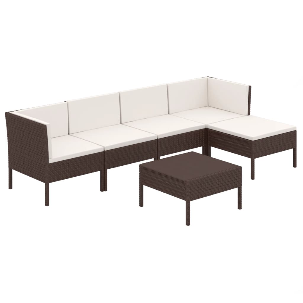 Set Divani da Giardino 6 pz con Cuscini in Polyrattan Marrone | homemem39