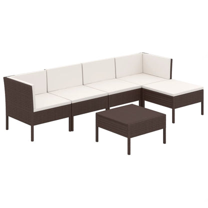 Set Divani da Giardino 6 pz con Cuscini in Polyrattan Marrone | homemem39