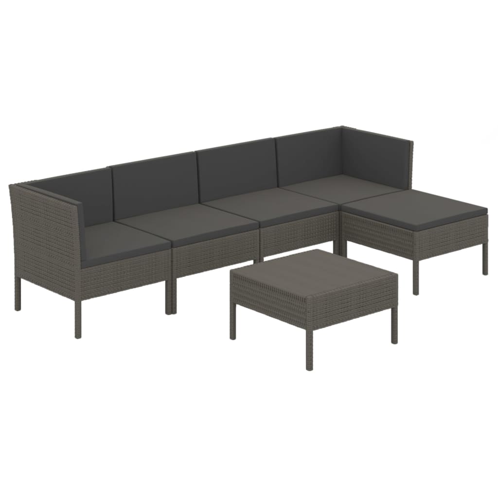 Set Divani da Giardino 6 pz con Cuscini in Polyrattan Grigio | homemem39