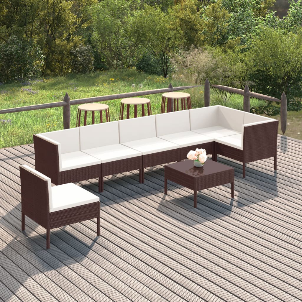 Set Divani da Giardino 8 pz con Cuscini in Polyrattan Marrone | homemem39