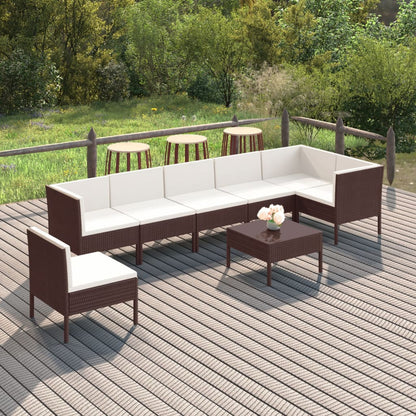 Set Divani da Giardino 8 pz con Cuscini in Polyrattan Marrone | homemem39