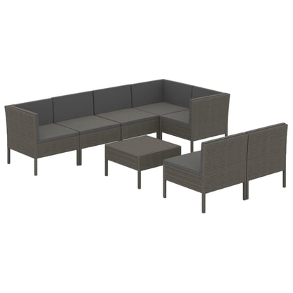 8-piece Garden Sofa Set with Gray Polyrattan Cushions