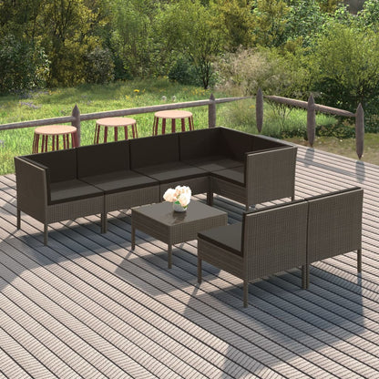 8-piece Garden Sofa Set with Gray Polyrattan Cushions