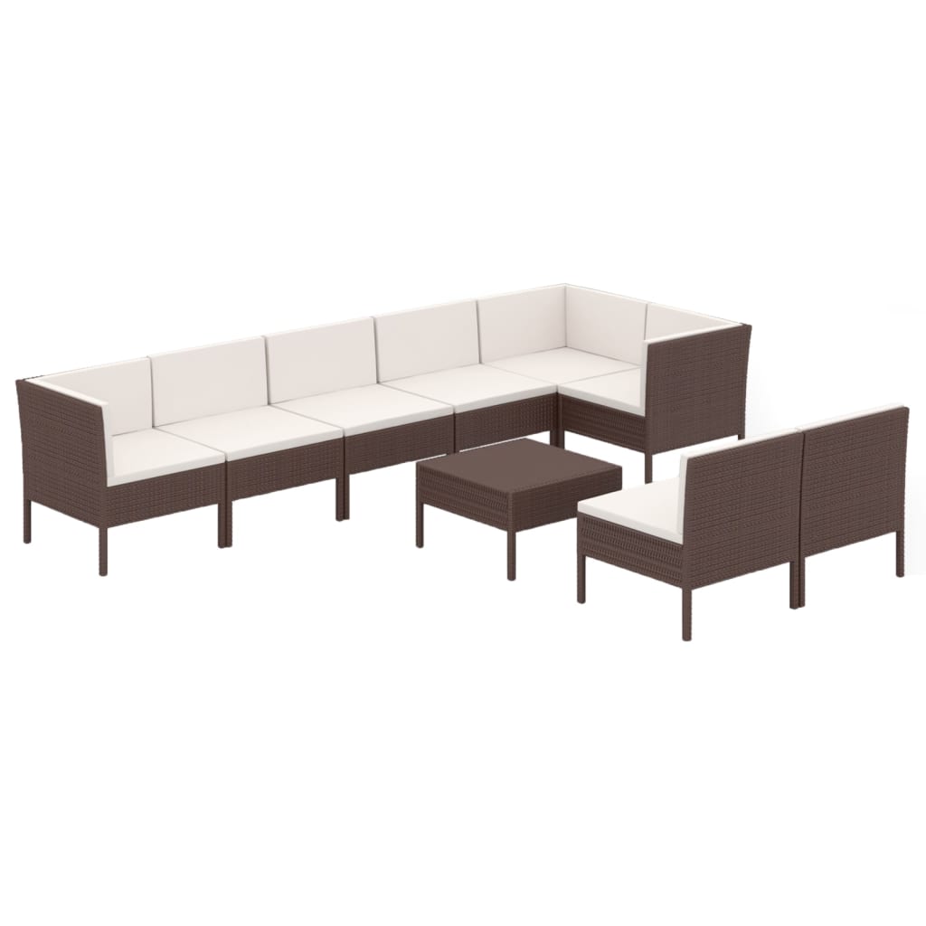 Set Divani da Giardino 9 pz con Cuscini in Polyrattan Marrone | homemem39