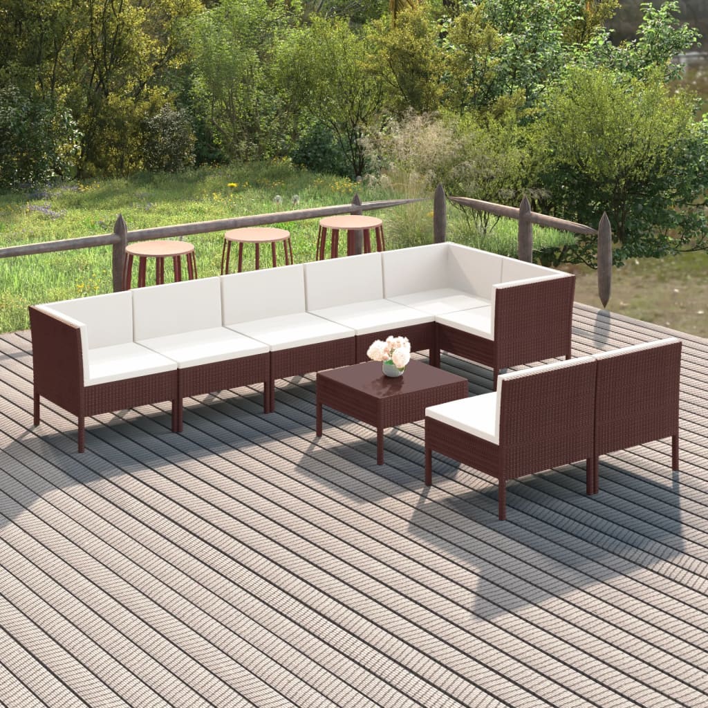 Set Divani da Giardino 9 pz con Cuscini in Polyrattan Marrone | homemem39