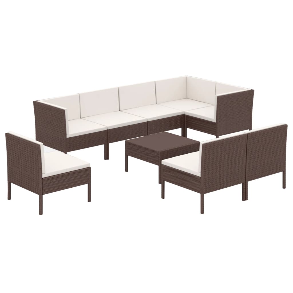 Set Divani da Giardino 9 pz con Cuscini in Polyrattan Marrone | homemem39