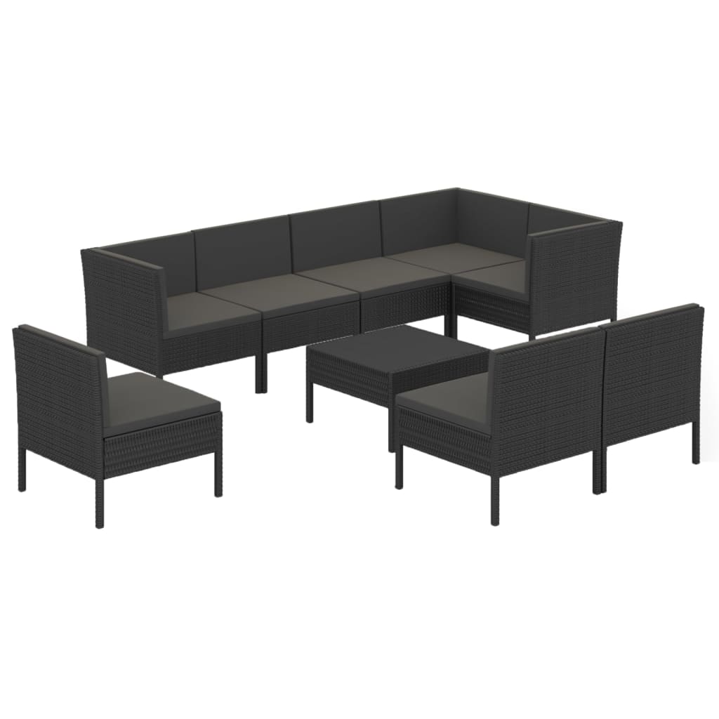 Set Divani da Giardino 9 pz con Cuscini in Polyrattan Nero | homemem39