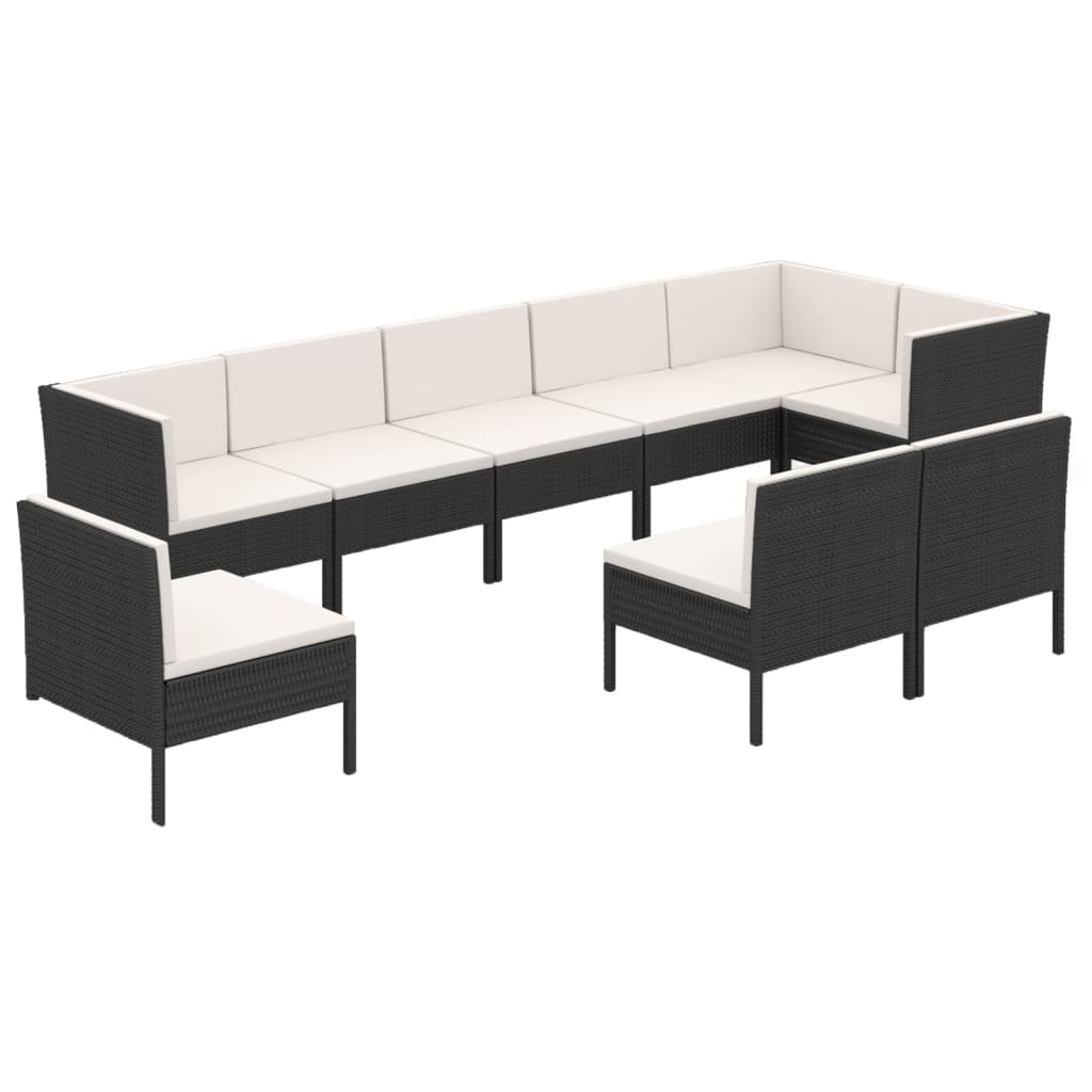 Set Divani da Giardino 9 pz con Cuscini in Polyrattan Nero | homemem39