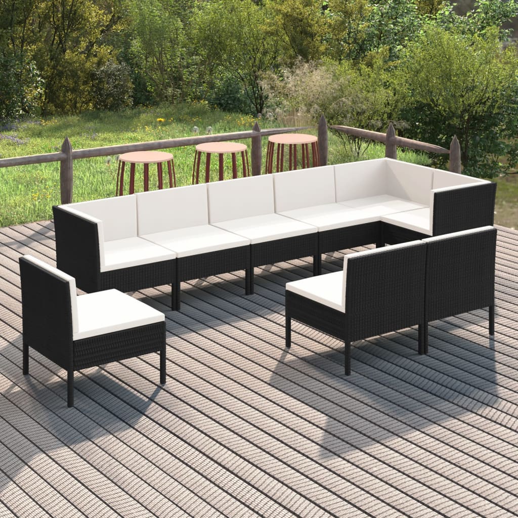 Set Divani da Giardino 9 pz con Cuscini in Polyrattan Nero | homemem39